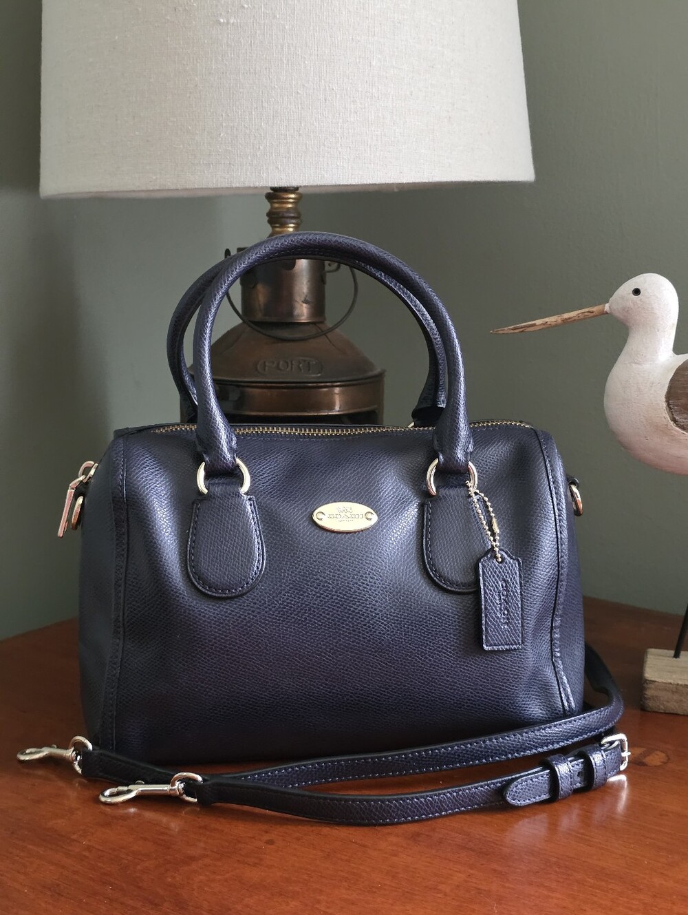 Coach F33329 Mini Bennett Navy Crossgrain Leather Satchel Top Handle Crossbody